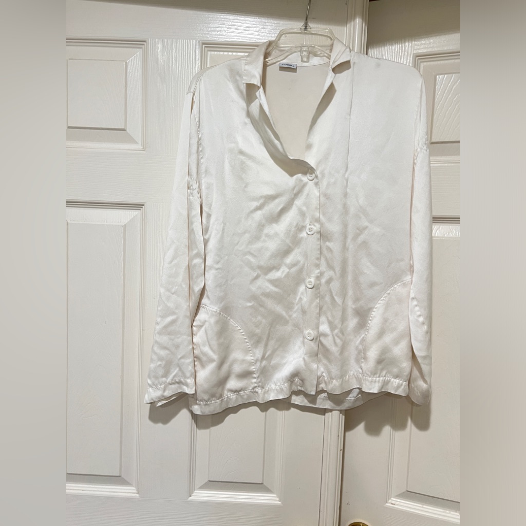 Flawed La Perla Silk Luxury Button Up Cream Shirt Blouse Sz M Read Description